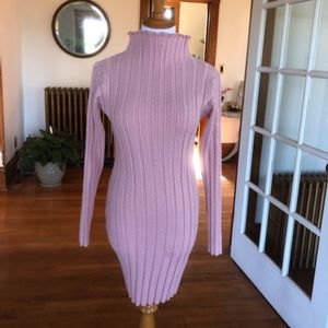 Dusty Rose Mini Mock Turtleneck Cable Knit Sweater Dress Large